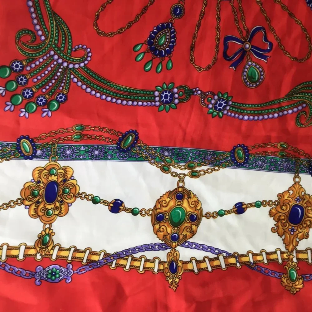 Women's Colorful Vintage Large Square Scarf Jewels Christmas Colors Retro 1980s